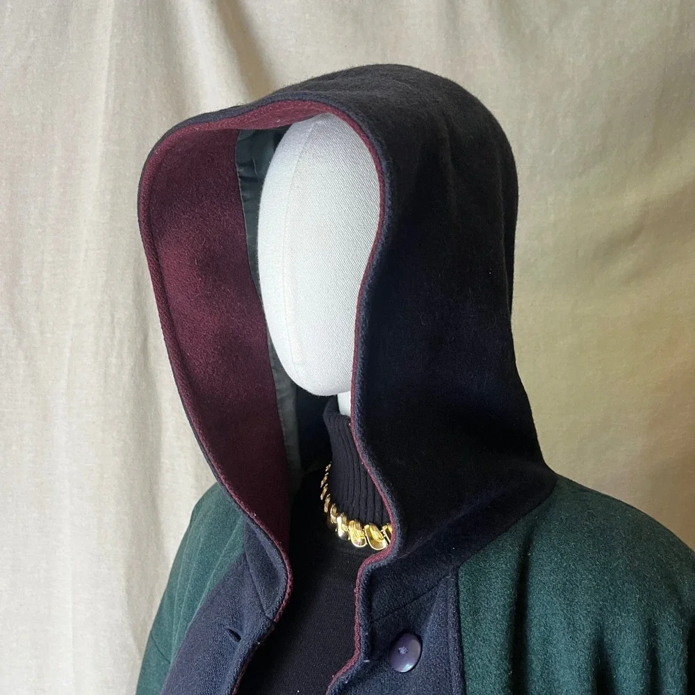 Braetan Color Block Hooded Wool Coat Womens 3X‎ 20W Green Navy Maxi Coat